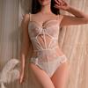 Cute Outfit Sexy Lingerie Sexy Hollow Onesie Temptation Strap Perspective Lace Free Purple Pajamas Large Size