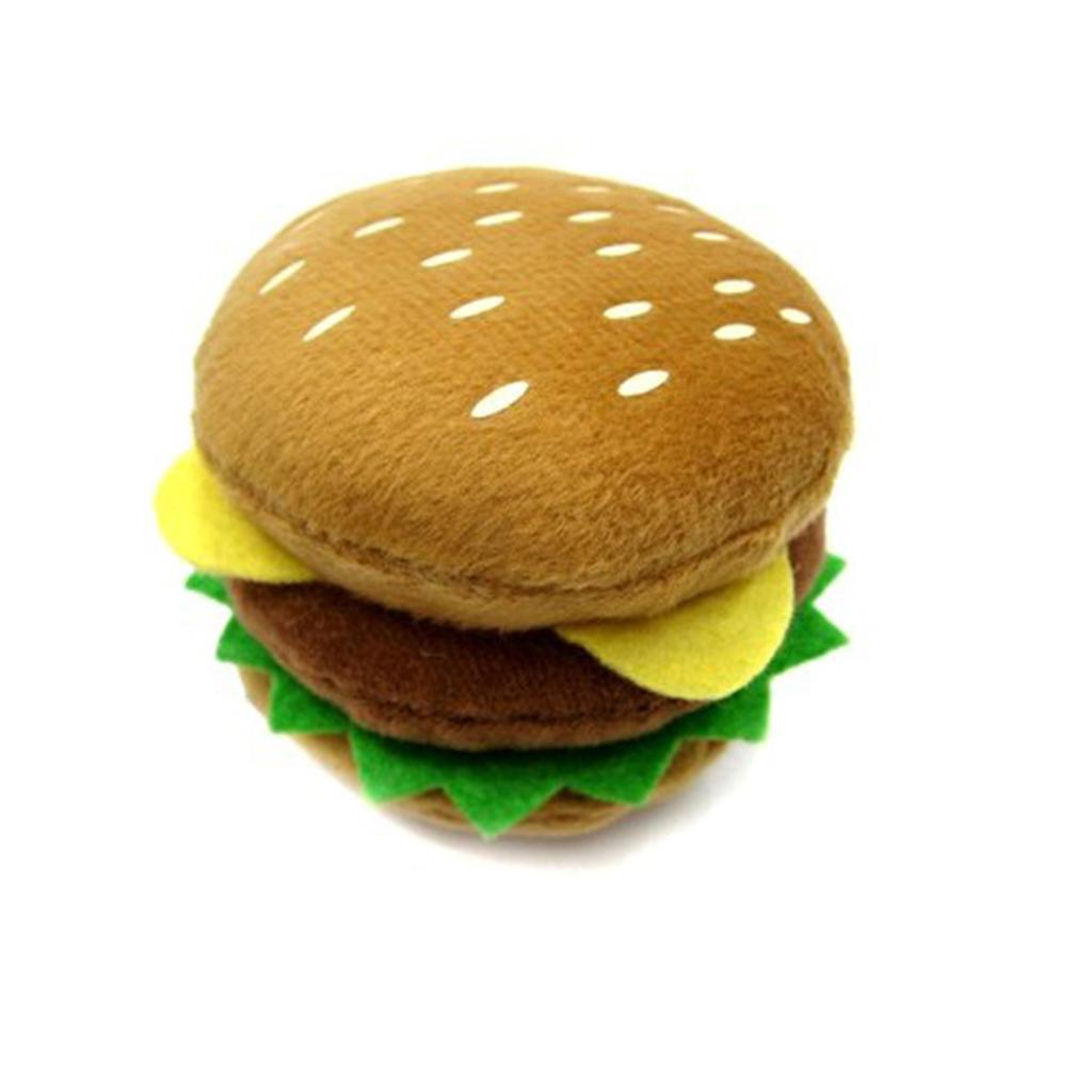 3x Dog Hamburger Chews Squeaky Squeaker Rubber Puppy Chewing