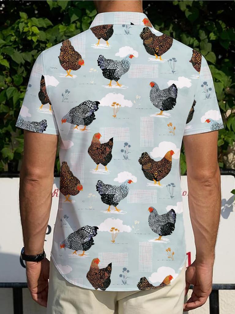 Summer New Fashion Personality Animal Pattern Short Sleeve Shirt Men's Casual Loose Breathable Vacation Printed Shirt