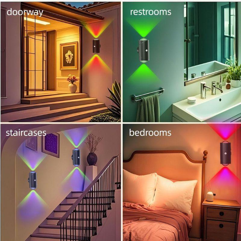 Luz Nocturna LED con Sensor de Movimiento Cambio de Color RGB Recargable por USB Inalámbrica Lámpara de Pared para Dormitorio Escaleras Pasillo Jardín Lámpara de Escalón Magnética