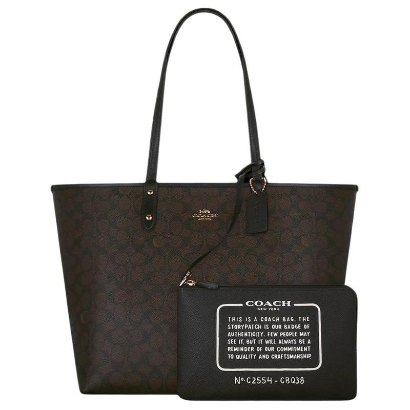 

COACH City 33 Reversible Classic Print PVC Tote Bag Tote Bag Shopping Bag Hand Shoulder Bag Large Women s Dark Brown коричневий