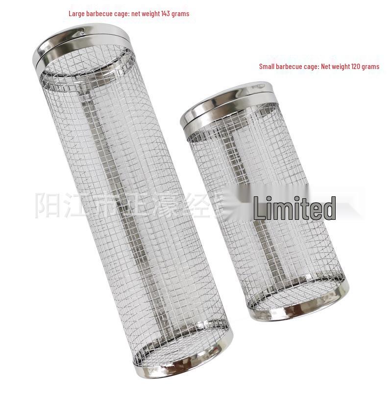 304 Stainless Steel BBQ Cage Cylinder Grill Smoker Mesh Basket - In Stock