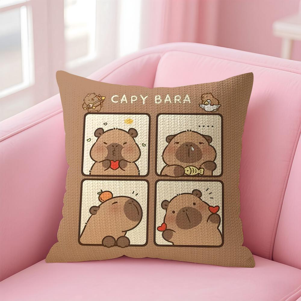 Caybara Cute Cushion Cover Natural Linen Pillow Case DoubleSided Print Decorative Sofa Pillowcase Home Decor Gift