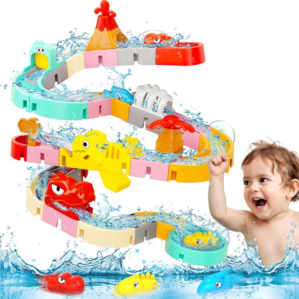 Bath Toys for Kids DIY Building Water Slide Tracks Dinosaur Bathtub Wall Toys for Toddlers Fun Baby Bathtime Bath Tub Shower