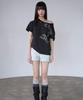 PRENDA Ribbon Tie Eyelet Striped Tee Black
