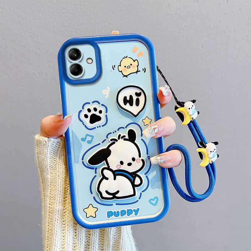 KEYSION Shockproof Case for Samsung A07 4G with Lanyard Soft Silicone Cute 3D Cartoon Doll Phone Back Cover for Galaxy A07