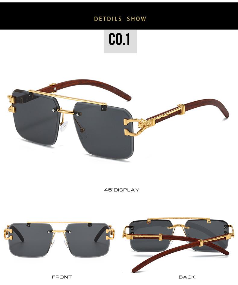 Nowe okulary przeciwsłoneczne kwadratowe bezramkowe z podwójnym mostkiem - Unisex Moda Europejska i Amerykańska Wzór Leopard