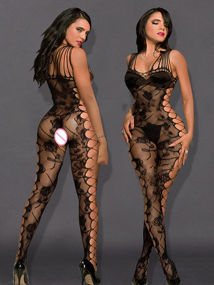 Fishnet Body Sexy Lingerie Bodysuit Rhinestone Off Shoulder Sexy Underwear Women Mesh Fish Net Slim Babydoll Catsuit Leotard Top