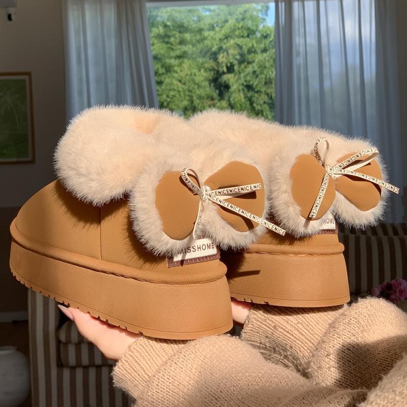 Women's Home Bootie Furry Slippers Warm Cozy Snow Boots with Fuzzy Plush Lined for Women Winter Non Slip House Shoes for Indoor Outdoor Short Boots