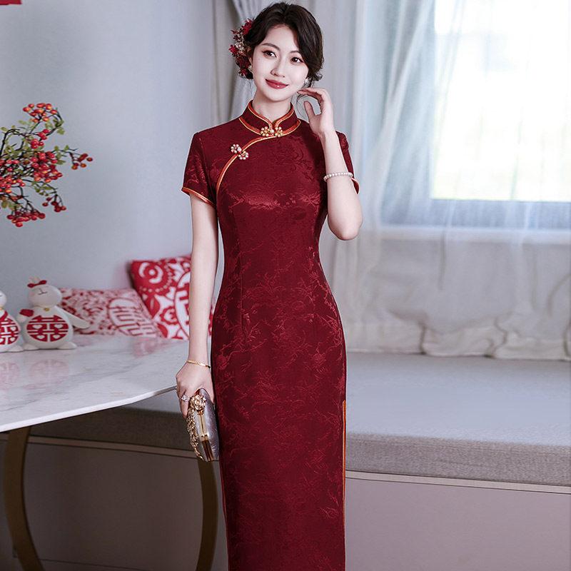 Red national style new Chinese long improved cheongsam 1011 new female senior feeling happy mother happy mother-in-law toasting clothes