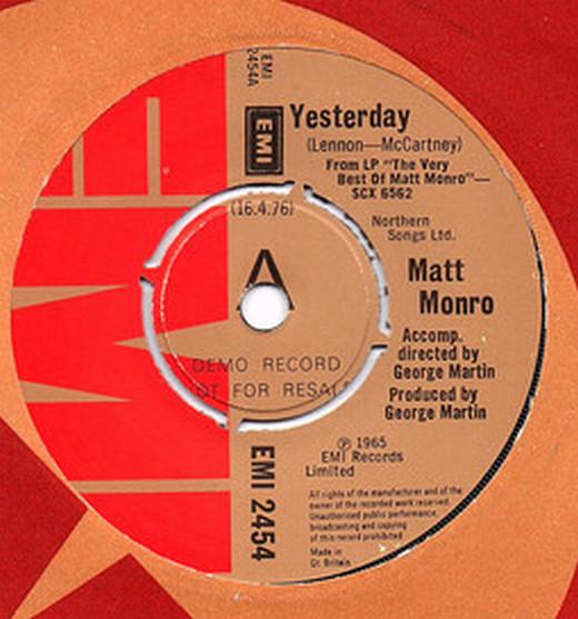 

7inch Record MATT MONRO - Yesterday EMI2454PROMO EMI 1976 UK Pop Used