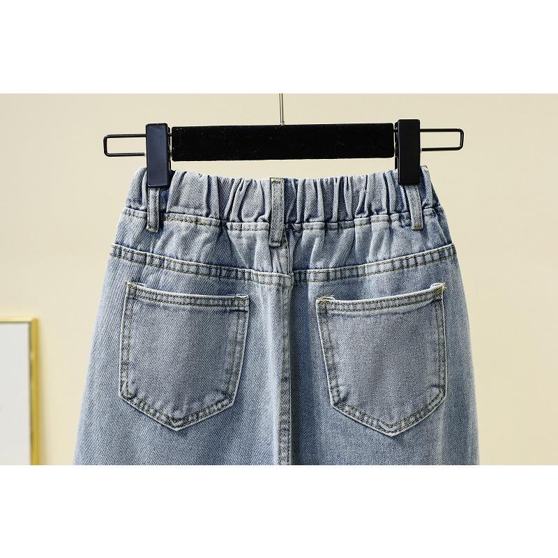 DIMANAF 2025 Nové letní základní elastické džínové kalhoty dámské volné ležérní džínové základní kalhoty velké modré kalhoty