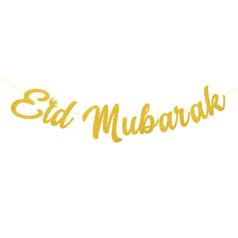 EID Mubarak Banner Glitter Star Moon Letter Paper Bunting Garland Islamic Muslim Party Ramadan Kareem Decorations for Home 2025
