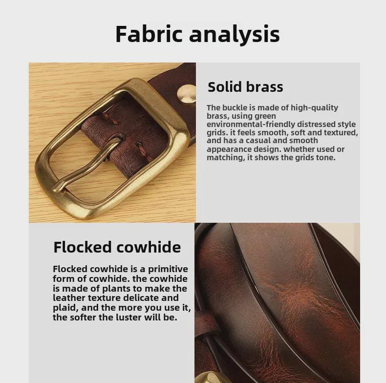 Men's Retro Copper Buckle Genuine Leather Belt - Simple Fashion Pin Style
