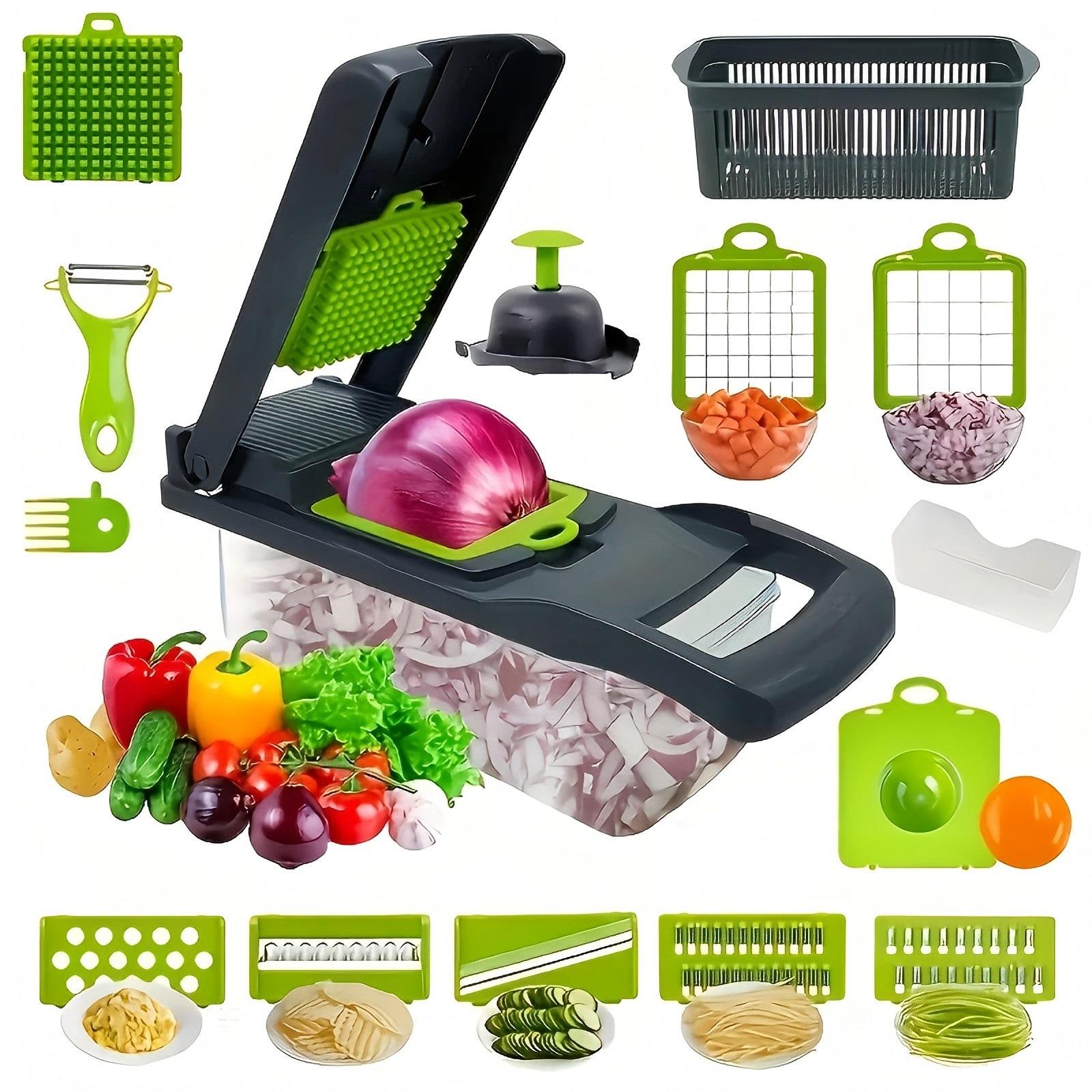 

A Multifunctional 16-In-1 Food Chopper Including a Vegetable Chopper Onion Chopper Vegetable Slicer Dicer And More Featuring 8 Blades