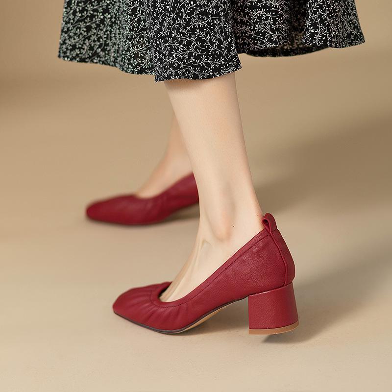Obří měkké francouzské retro babičkovské boty 5CM silný podpatek boty s vaječnou rolkou červené svatební boty jarní nové boty na vysokém podpatku dámské