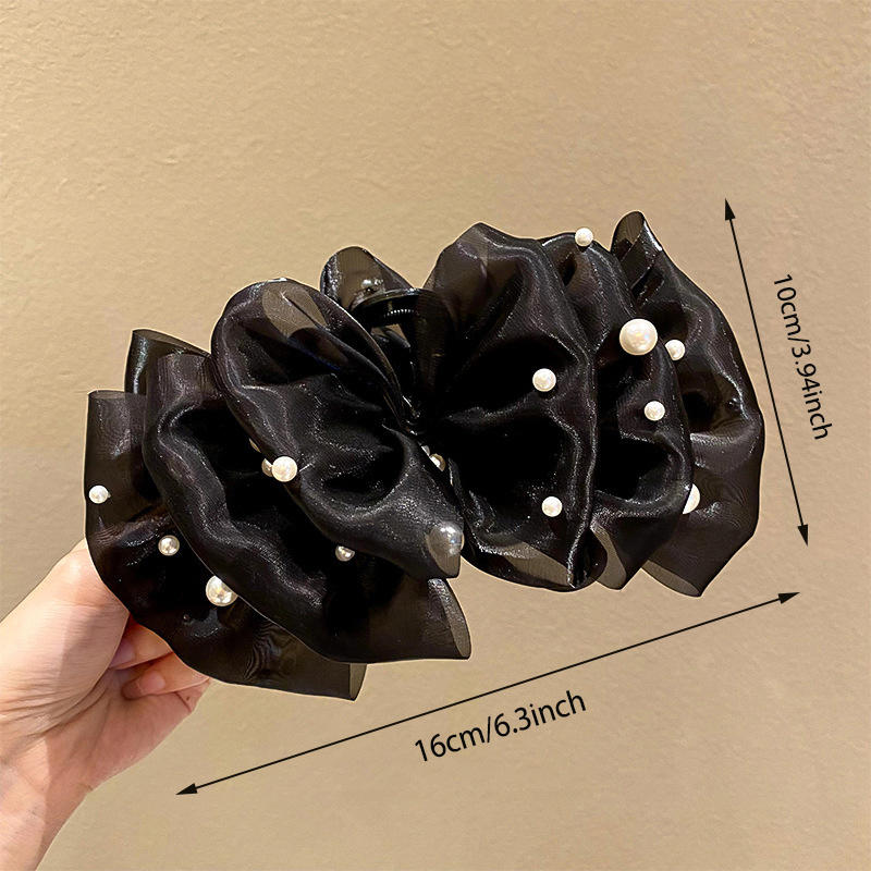 Damen Elegant Groß Chiffon Seide Haarspangen Perle Netz Blase Haarspangen für Dickes Dünnes Haar