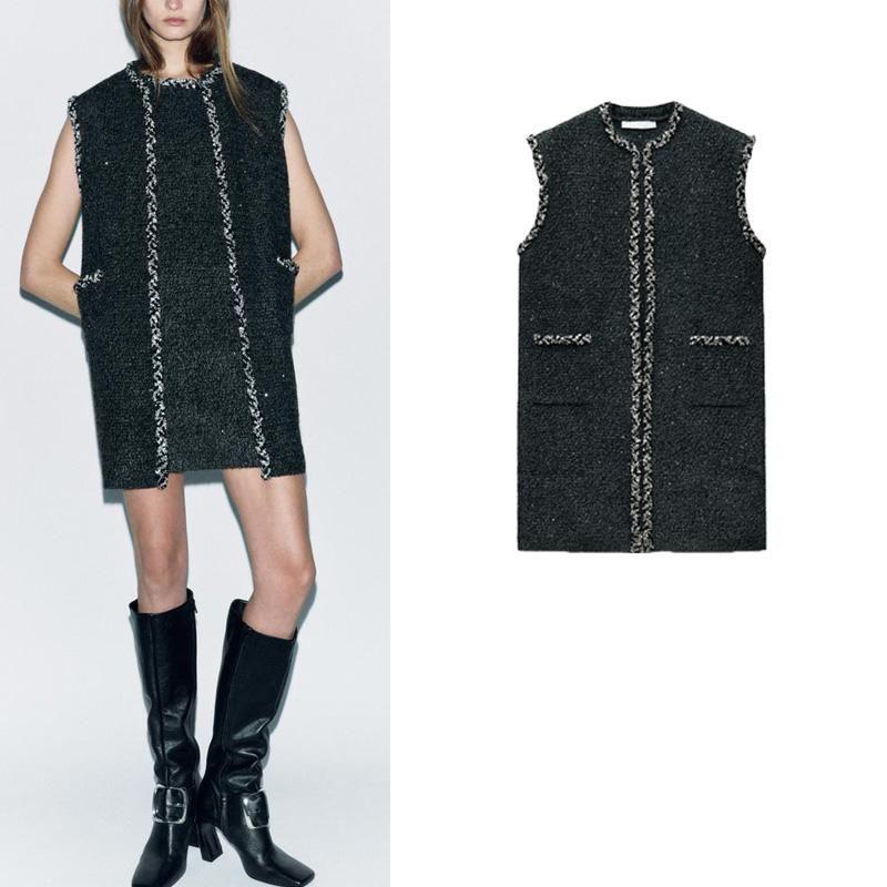 Autumn and Winter New Women Clothes French Style Retro Sequin Decoration Knitted Sleeveless Round Neck Vest Vest 8146107