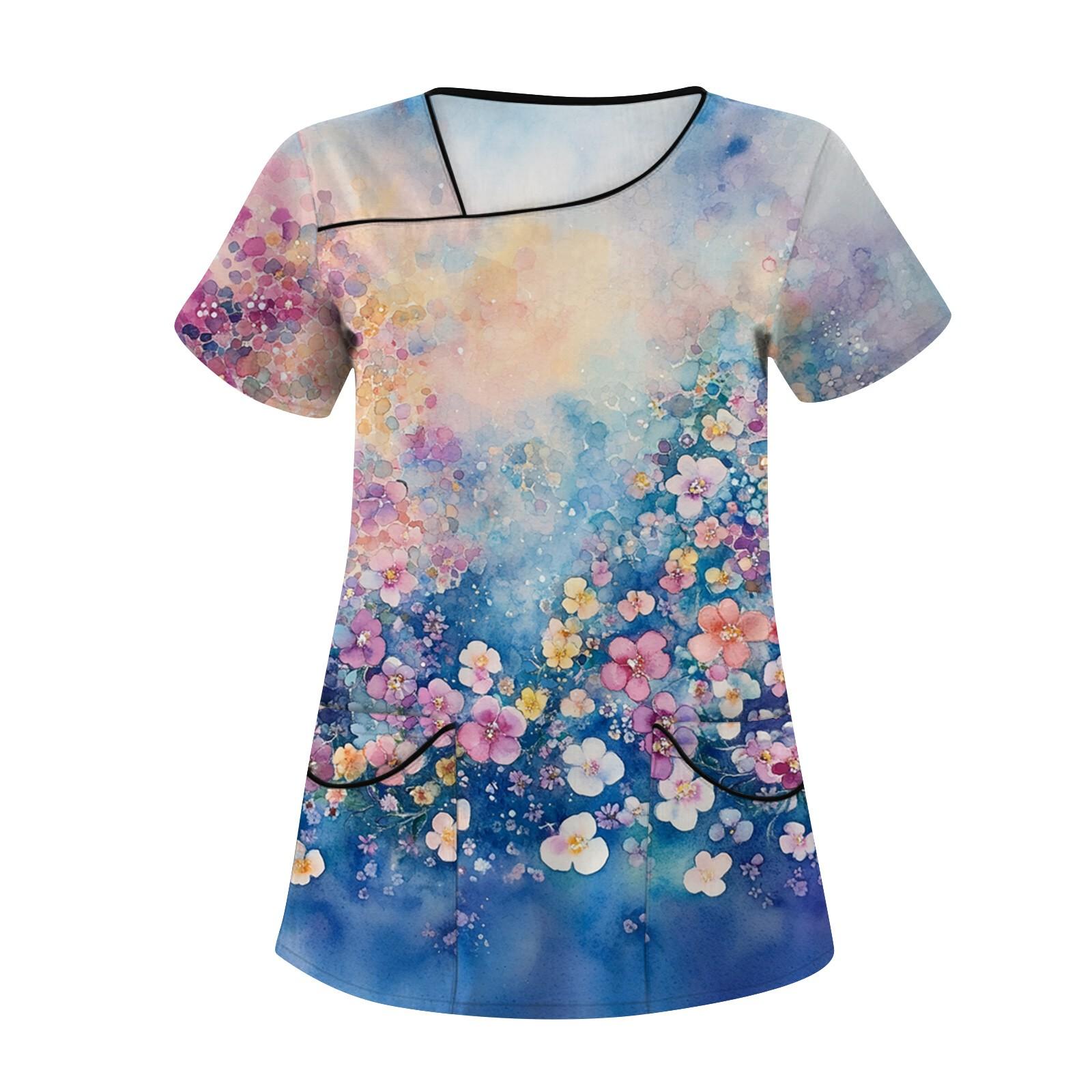 

Женская рабочая одежда с принтом, покатый воротник и двухслойные карманы, базовый верхний пуловер S синий