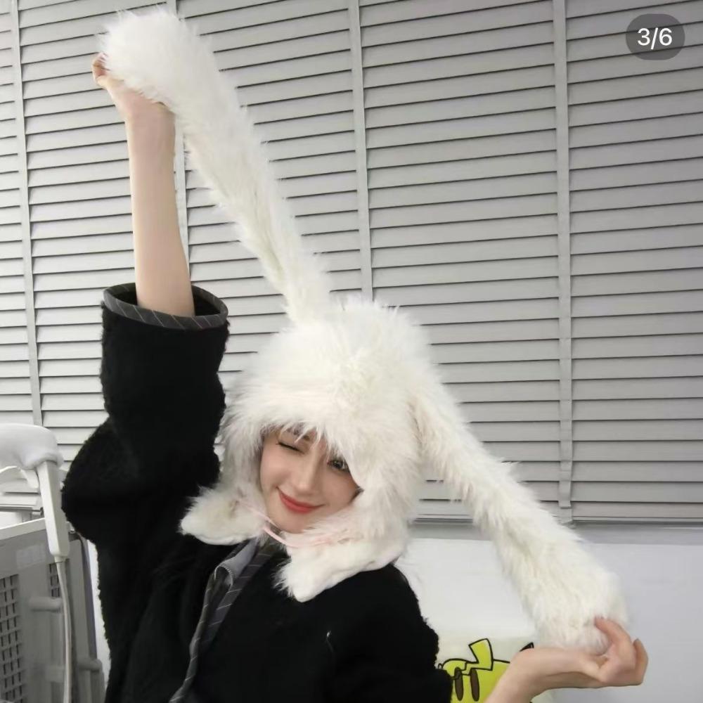 Winter Plush New Ear Protection Rabbit Lei Feng Hat Cute Integrated Thickened Rabbit Hair Cold Proof and Plush Warm Hat
