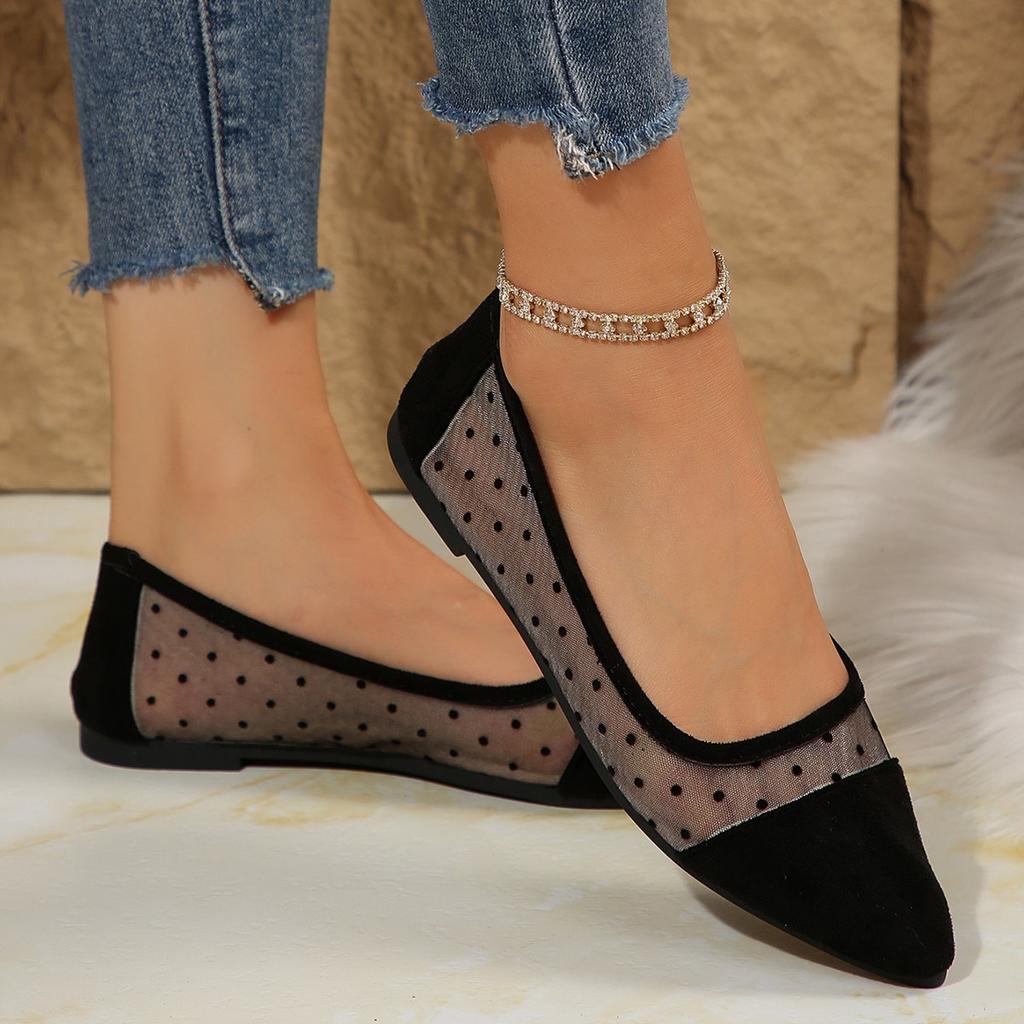Fashion Women Flats New Casual Pointed Toe Spliced Flat Shoes for Women Daily Shallow Mouth Fashion Mesh Loafers Shoes Zapatos De Mujer