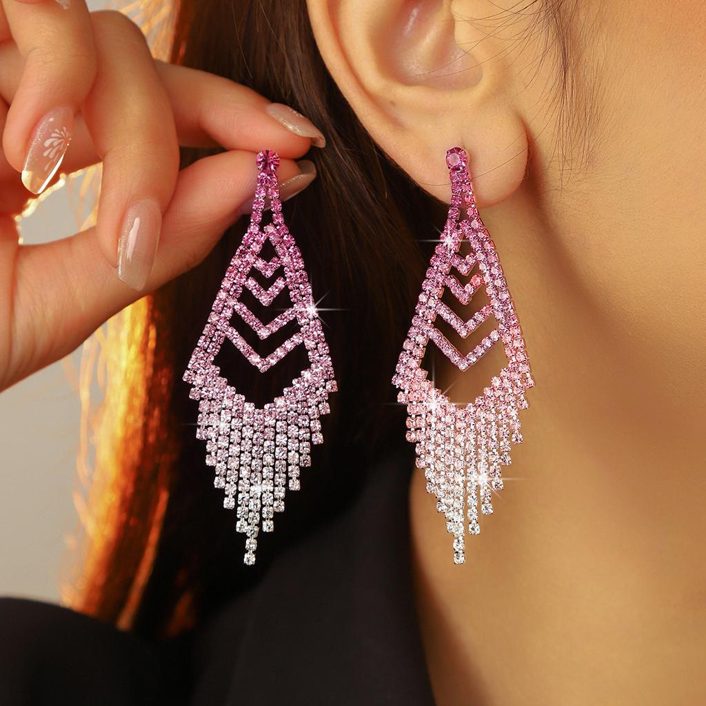 Rhinestone long fringed Internet celebrity stud earrings
