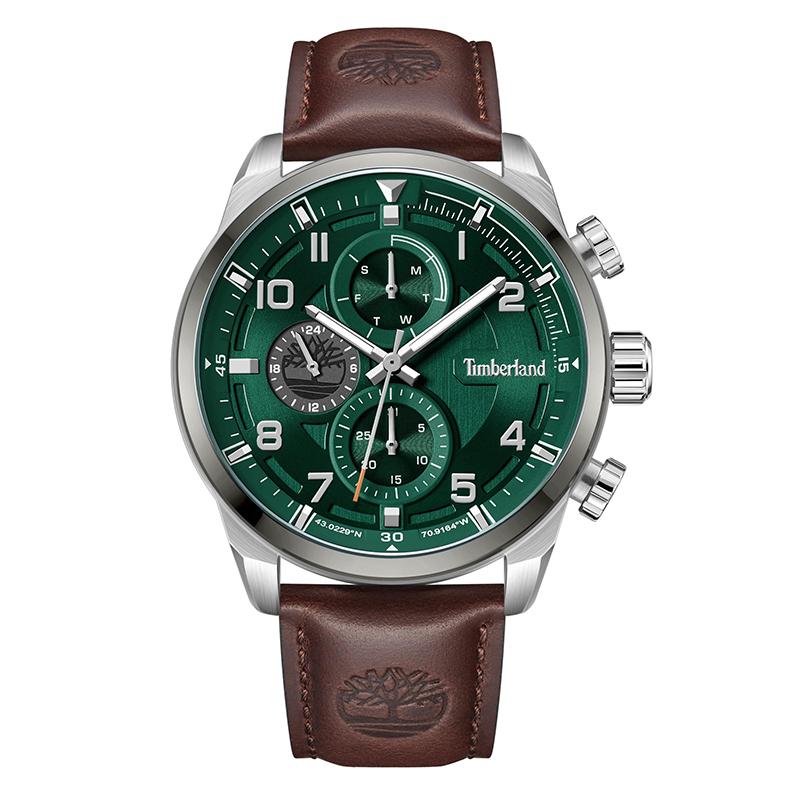Timberland Henniker II Series Watch Quartz Movement Leather Strap 46mm Green Dial Chronograph Military Style Men watches TDWGF2201101 Green Dial TDWGF2201101