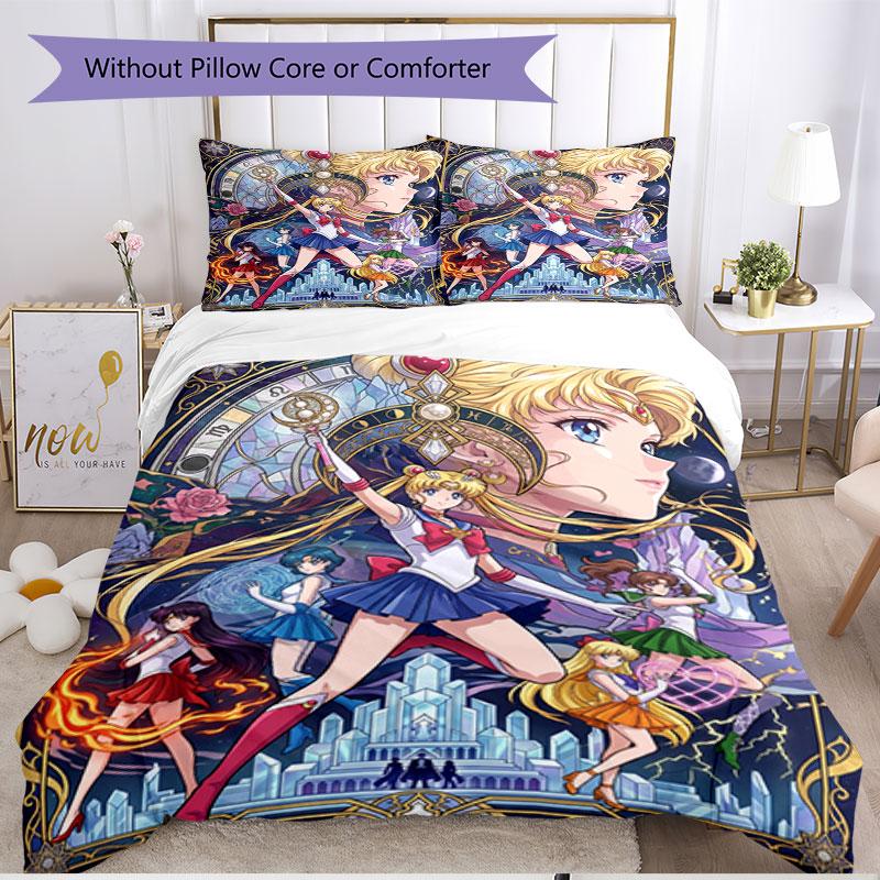 Set copripiumino 3 pezzi (1*Copripiumino + 2*Federe, Senza Nucleo), Set Biancheria da Letto Morbido Stagione Unica con Stampa Sailor Moon, Regalo Decorazione Camera da Letto