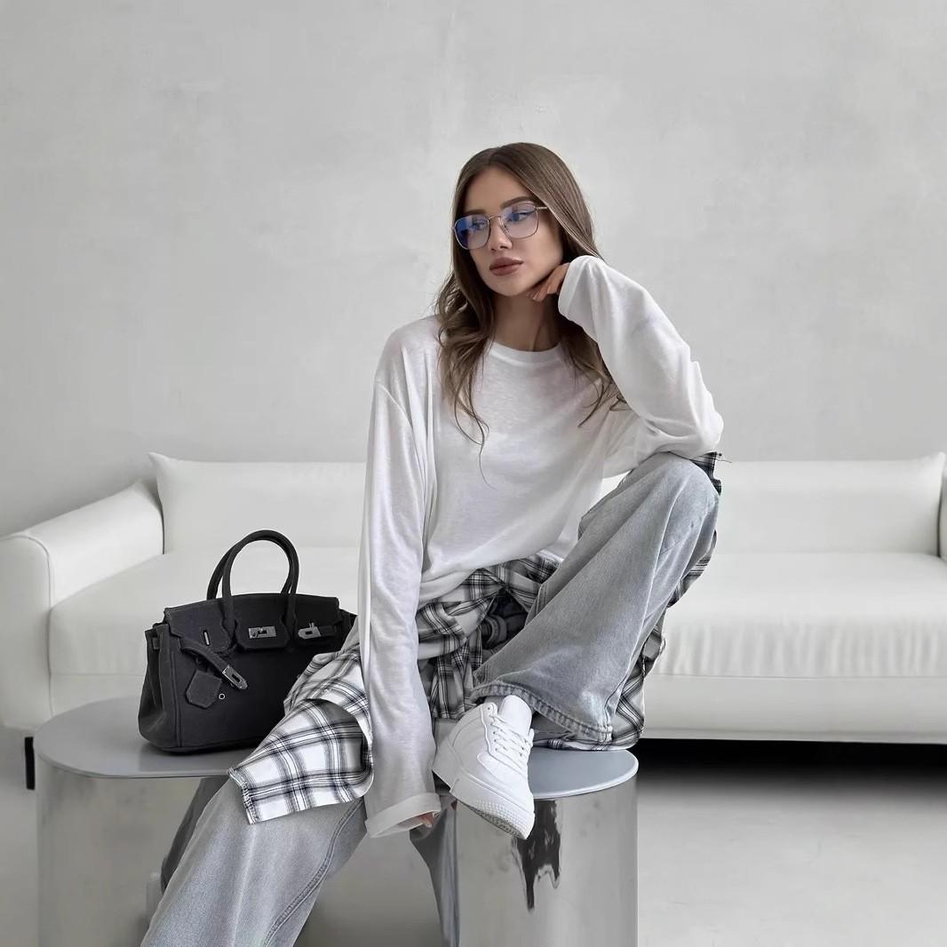 

Tooxika весна и осень новая женская мода круглый вырез однотонная свободная повседневная футболка S