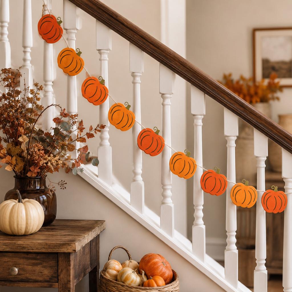 Halloween Pumpkin Garland Thanksgiving Double Layer Wreath Hanging Decor