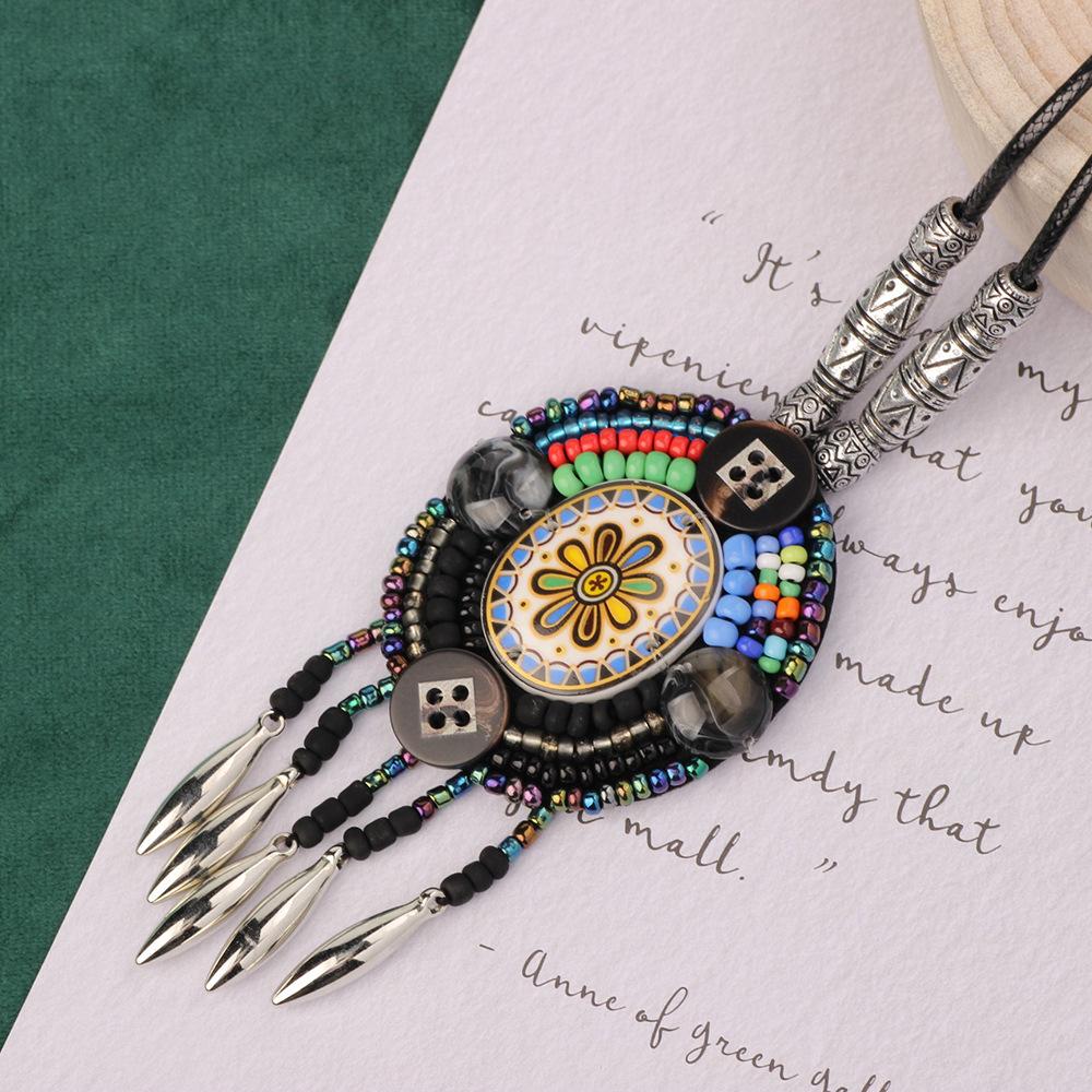 Bohemian Retro Exotic Style Handmade Bohemian Geometric Pendant Ethnic Tribal Style Jewelry Niche Necklace