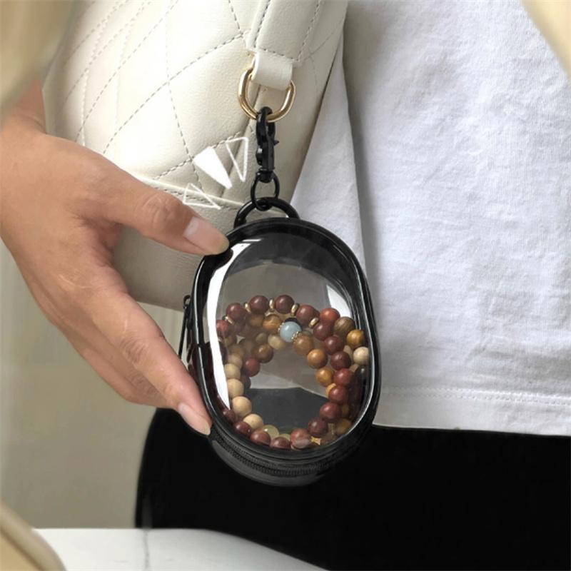 2pcs New Round Black PVC Transparent Cosmetic Bags Jewelry Organizer Portable Data Cable Earphone Coin Charger Storage Pouches