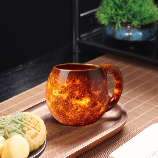 Space-Themed Coffee Cups with Ergonomic Handle Dishwasher Safe Space Embossed Planet Mugs Solar System Planet Mugs