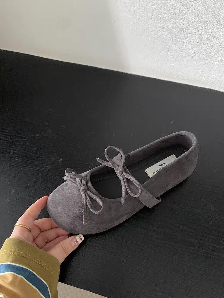 

Плоские туфли-лодочки 2025 лето новая мода с юбкой туфли Мэри Джейн женственность французский бант мелкий вырез 40 серый