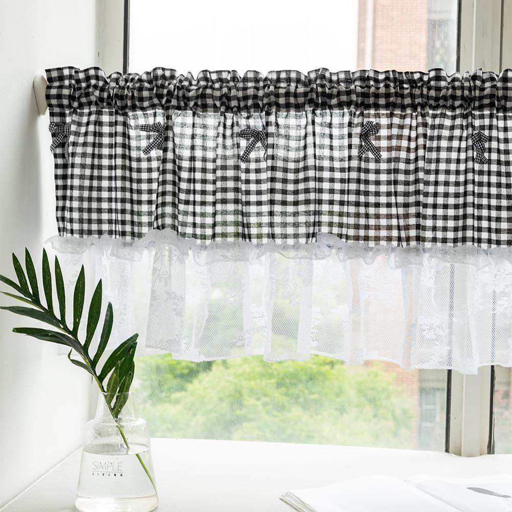 1 Stuk, Geruit Kant Kort Gordijn, Half Gordijn, Gordijn voor Klein Raam, Japanse en Koreaanse Decoratieve Gordijn, voor Keuken 1Pc(100X45Cm)&Rod Pocket