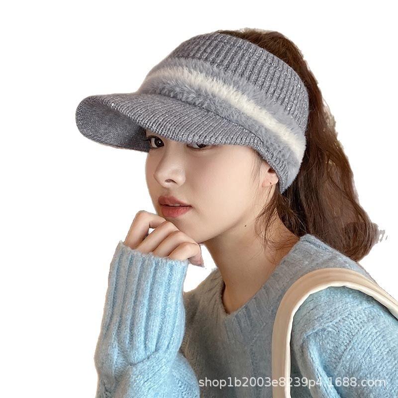 Women S Winter Warm Knit Hat Adjustable Ponytail Empty Top Baseball Cap Ear Protection