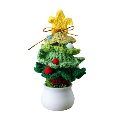 Knitted Mini Xmas Tree Simulation Crochet Xmas Tree Bonsai Ornament for Mall Store Home Decor Green