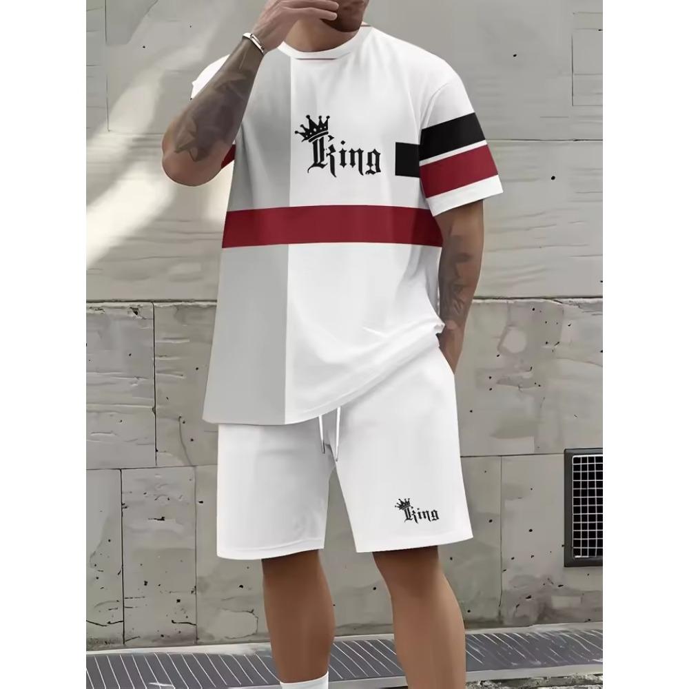 New Men's Summer Two-piece Set Men's T-shirt Top Shorts Set Men's Round Neck T-shirt Loose Casual