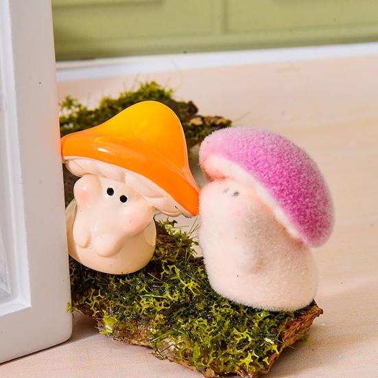Mini Resin Mushroom Figurines Cute Miniature Mushroom Crafts Small Fairy Garden Ornaments for Lawn Bonsai Decoration Home DIY Micro Landscape