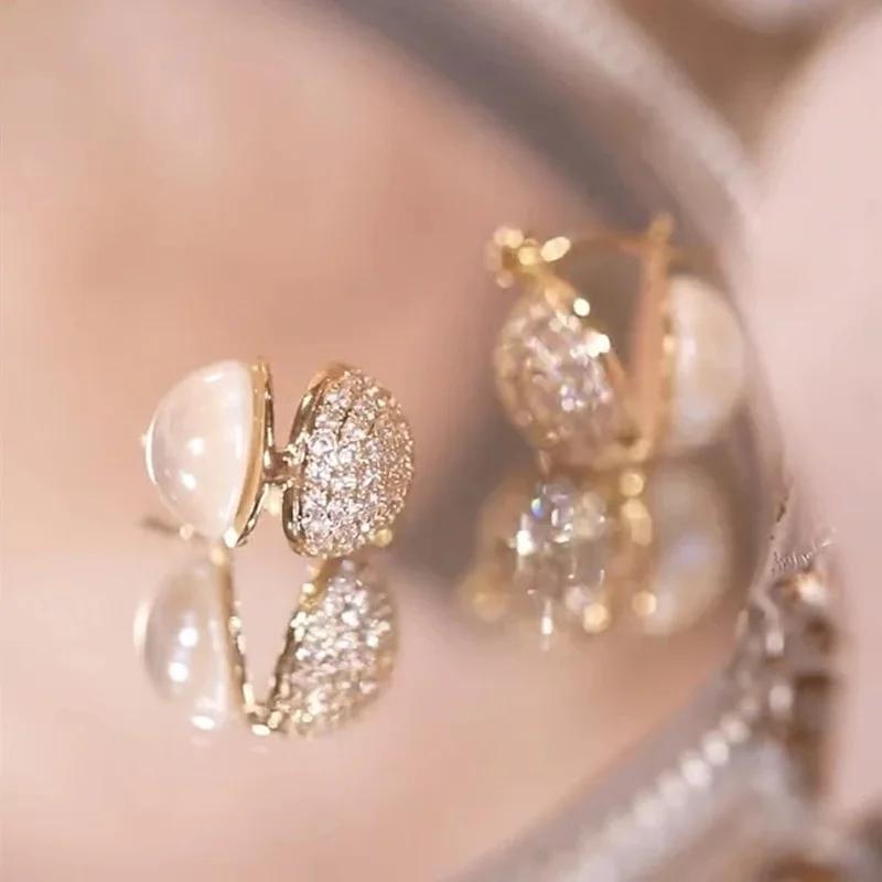 

Модные женские серьги темперамента, маленькие женские ювелирные изделия, подарок, новые микро-инкрустированные серьги из циркония и жемчуга, двухсторонние аксессуары A