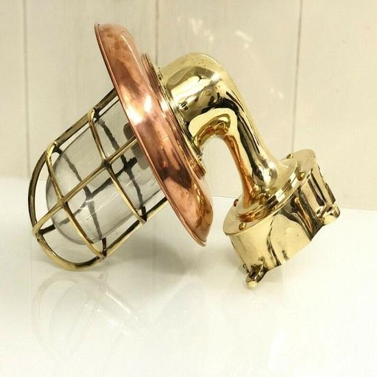 Mosazné zachráněné přepážkové světlo 1 ks s měděným stínidlem a spojovací krabicí