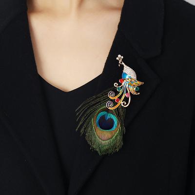 Trendige Temperament elegante Pfauenfeder Brosche Damen High-End Kristall Anstecknadel Brosche Schal Schnalle Anzug Mantel Accessoires
