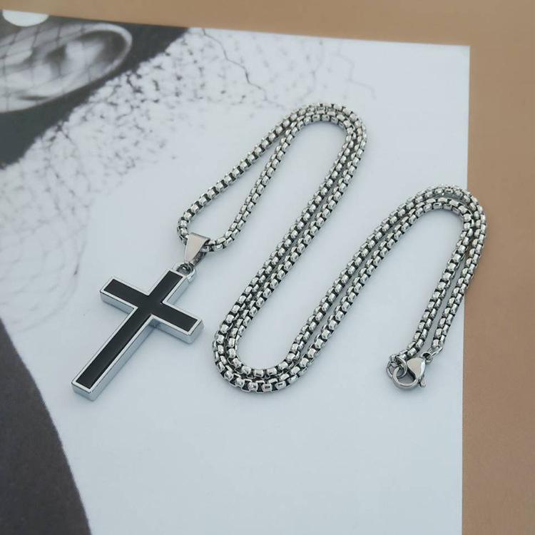 Stylish Cross Pendant Necklaces for Men Boys,Black Stainless Steel Cross Collars,Cool Punk Prayer Jewelry Gifts