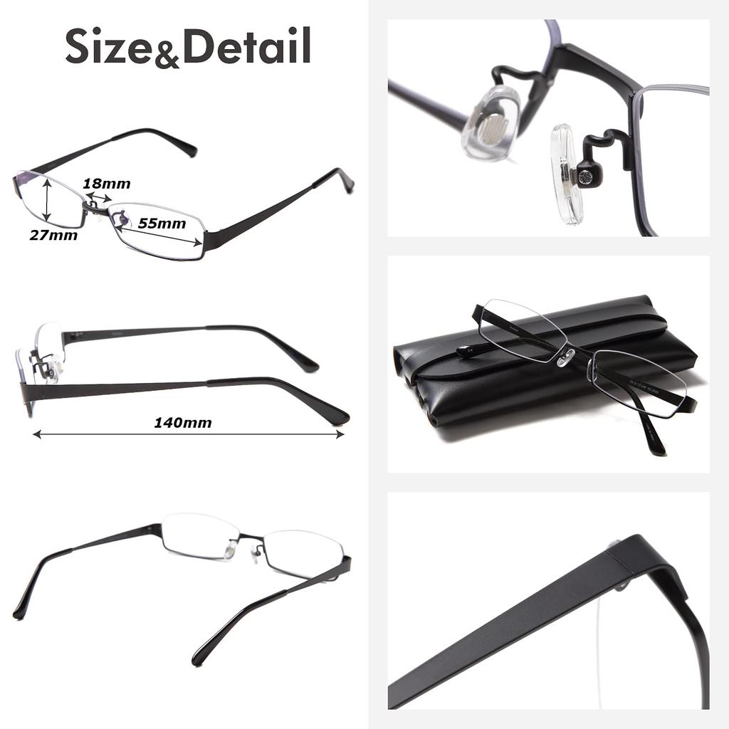 K-eines Stylish Under-Rim Square Metal Eyeglass Frames with UV and Blue Light Protection (Black)