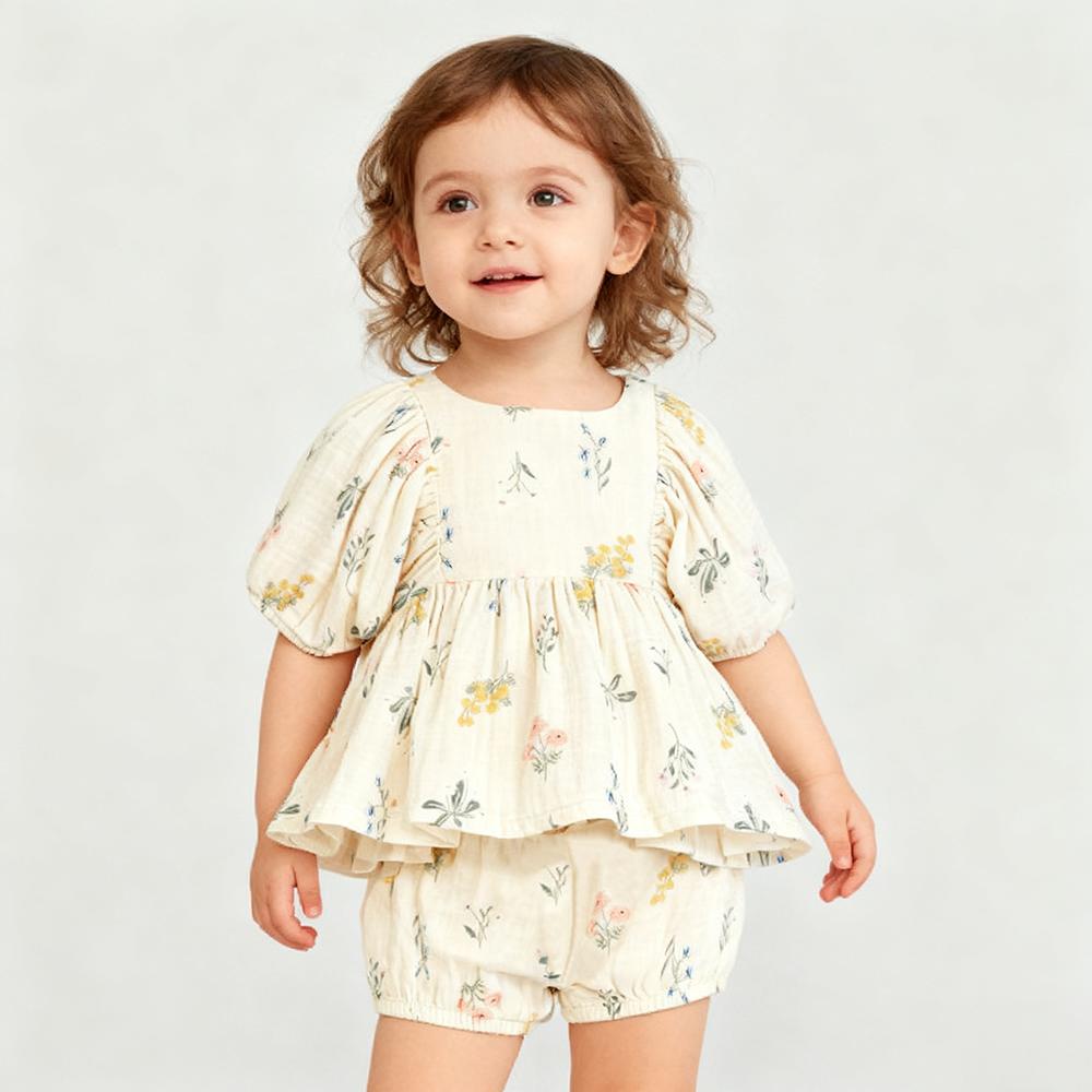 Carino Set Estivo per Bambina in Cotone Biologico Blusa + Pantaloncini Abbigliamento per Bambina Piccola