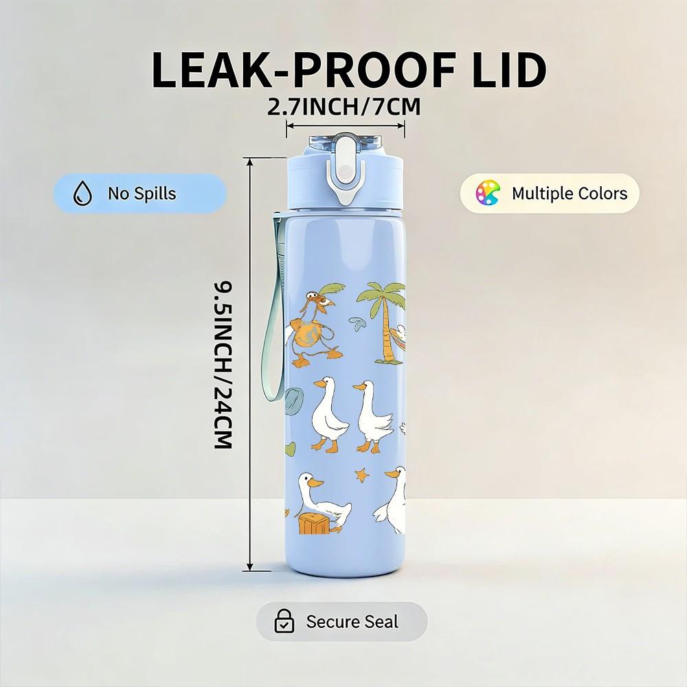 1PC Tropical Duck Repeat Pattern 750ml Color Plastic Sports Water Bottle Leakproof Flip Straw Lid Suitable for Sports Office Home Use