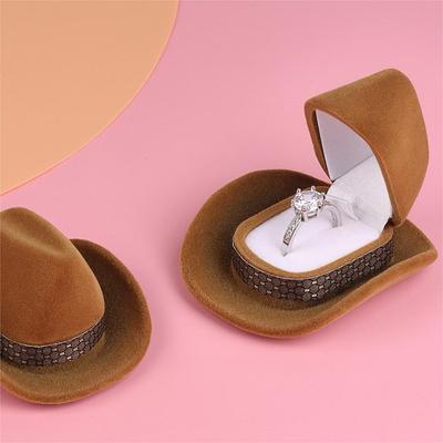 Kreative Cowboyhut Schmuckschatulle Samtstoff Schmuckverpackungsbox Halskettenbox Ohrringe Box Ringbox