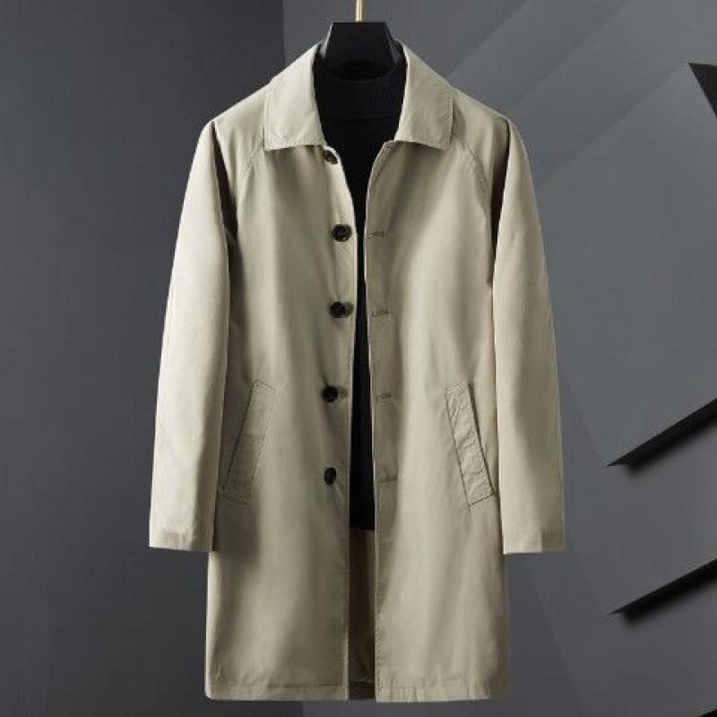 Men Business Casual Trench Coats Turn-Down Collar Solid Color Long Jacket Youth Windbreaker Clothes