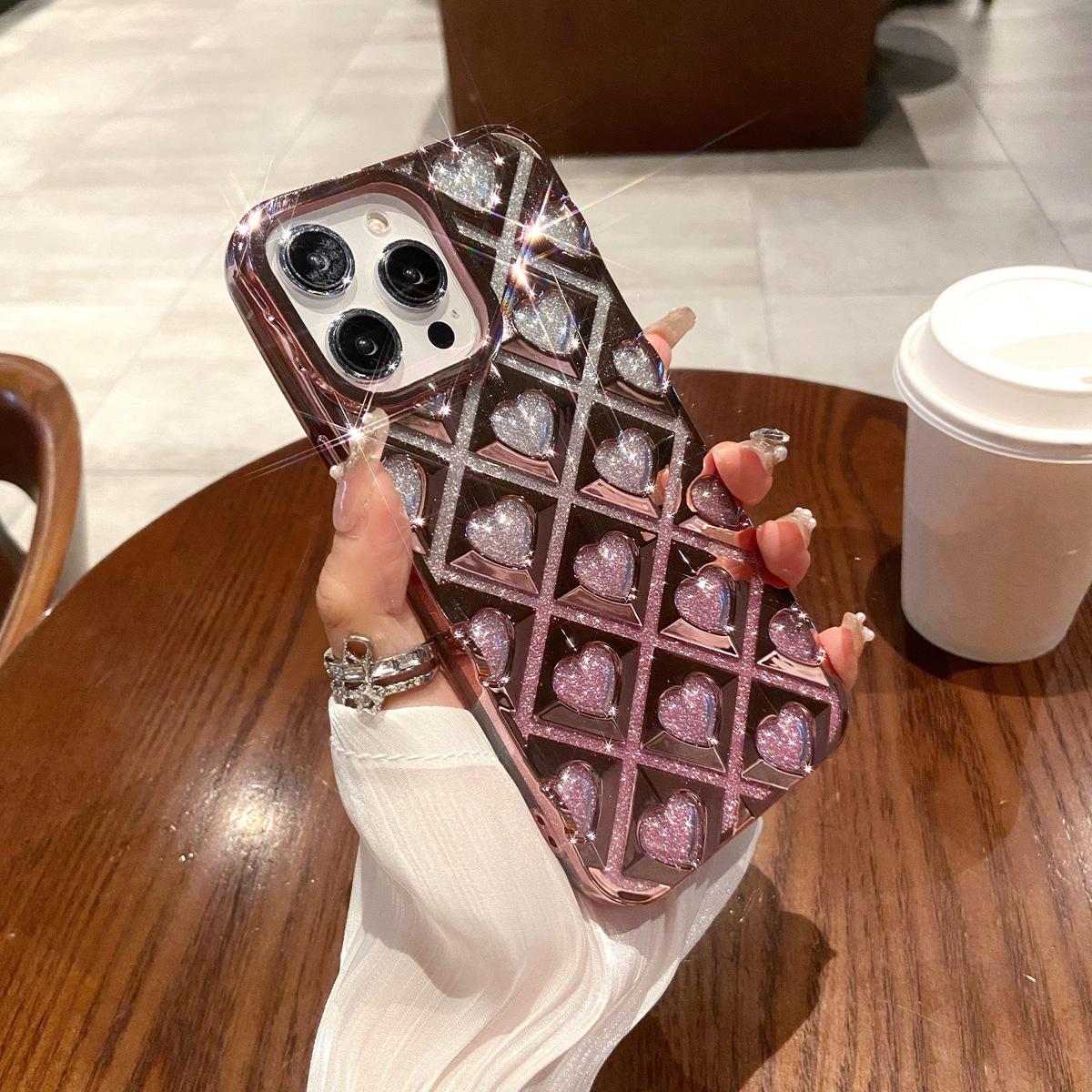 

Милый чехол для телефона с 3D-покрытием Love Heart и блестящим порошком для iPhone 11 12 13 14 15 Pro Max 11 Pro Max 12 Pro 13 Pro 14 Pro Max, мягкий чехол из ТПУ с защитой от капель iPhone 11 розовый