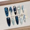 Mermaid Cat Eye Blue Medium Pointed Handmade False Nails